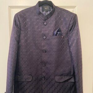 Purple Viscose Jodhpuri Set With Pocket Square